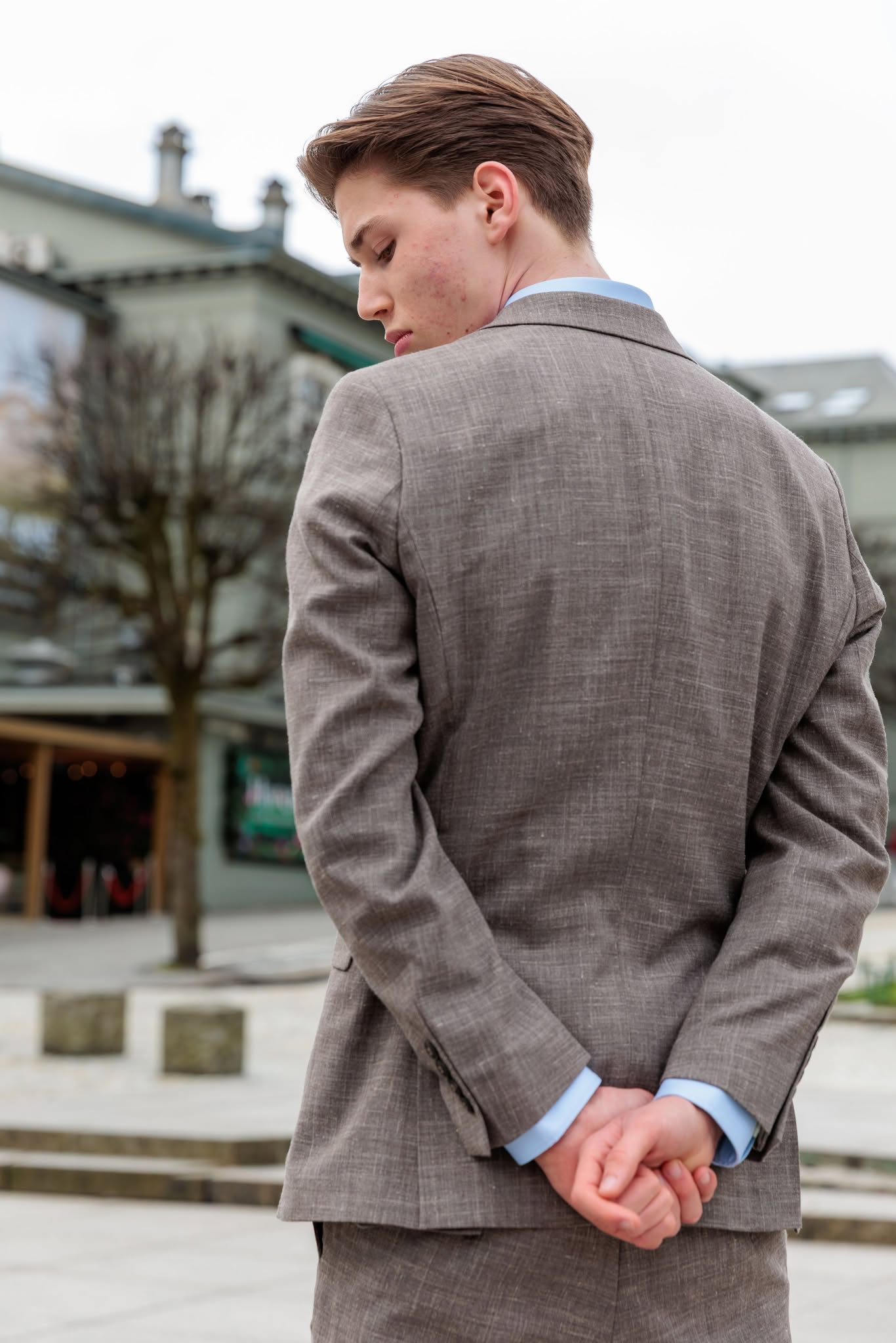 Slim Oasis Dobbeltspent Lin - Brun/ Dark Sand Melange